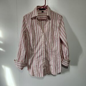 Express Design Studio Pink Tan Sparkle Stripe Dress Shirt Roll Tab Sleeves L